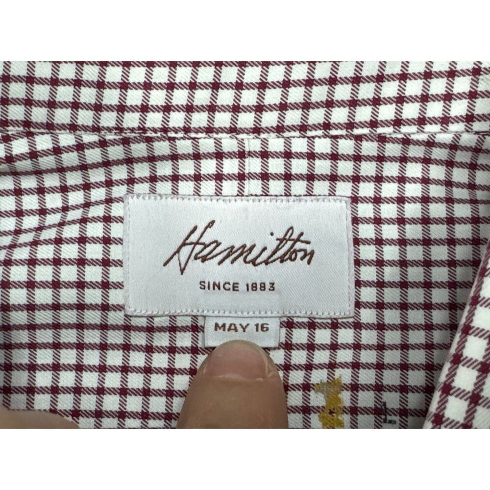 Hamilton May 16 Men's Long Sleeve White Red Plaid Button Up Dress Shirt - Size L - Picture 3 of 3